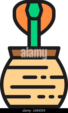 Dans Cobra snake formés, l'icône de la ligne de couleur à plat. Illustration de Vecteur