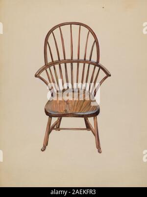 Fauteuil pour enfant conçu par Mina Lowry vers 1936, montrant un petit cadre en bois, siège rembourré, accoudoirs, tissu décoratif et design fonctionnel pour les enfants. Banque D'Images