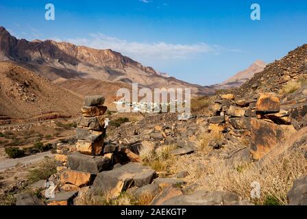 Hadschar Riwaygh les montagnes, ville en ruines comme Safil, Al Mahduthah Ad Dakhiliyah, province, Oman Banque D'Images