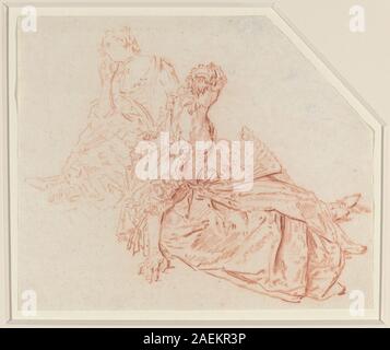 Deux femmes assises de Nicolas Lancret représente deux femmes assises, vêtues d'une tenue du XVIIIe siècle, interagissant dans un cadre intérieur avec une attention particulière au geste, à l'expression et au costume d'époque. Banque D'Images