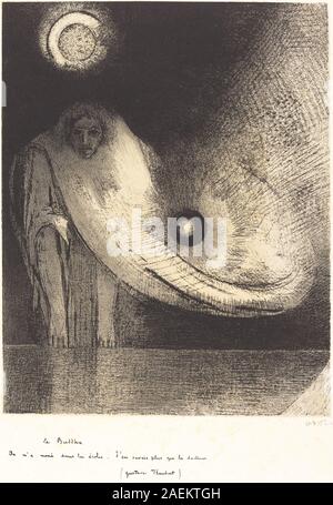 Le Buddha, 1895, d'Odilon Redon, représente une figure de Bouddha assise avec une expression sereine, des mains dans un geste symbolique, une aura environnante et un fond stylisé reflétant l'art symboliste de la France de la fin du XIXe siècle. Banque D'Images