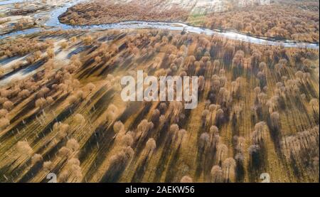 Beijing, Chine. 8e déc, 2019. Photo aérienne prise le 8 décembre 2019 présente le paysage le long du fleuve Yarlung Zangbo, dans le sud-ouest de la Chine dans la région autonome du Tibet. Credit : Purbu Zhaxi/Xinhua/Alamy Live News Banque D'Images