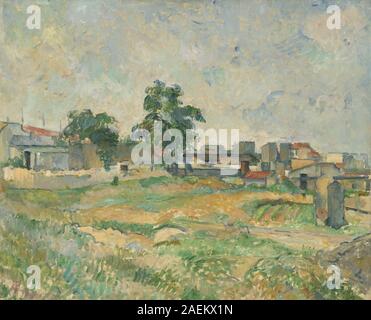 Paysage près de Paris, peint vers 1876 par Paul Cézanne, représentant des paysages naturels avec des arbres, des champs et du ciel, mettant en évidence la forme, la perspective, et brossage dans le style moderniste précoce. Banque D'Images