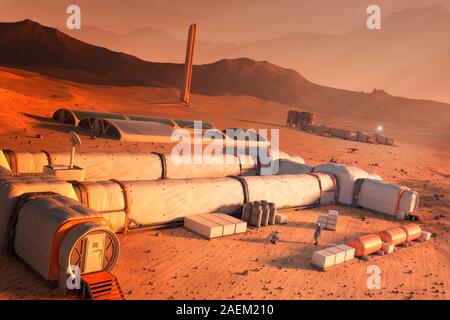 Base habitée sur Mars, illustration Banque D'Images