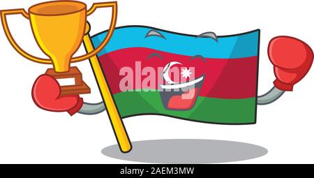 Boxe super cool drapeau Azerbaïdjan gagnant dans Mascot cartoon style Illustration de Vecteur