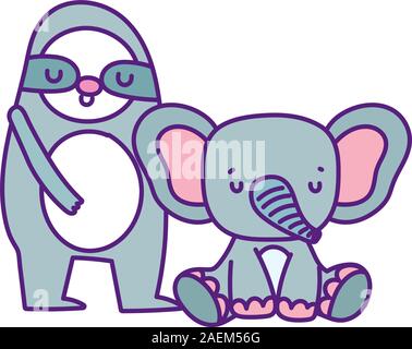 Douche de bébé éléphant mignon sloth et cartoon vector illustration Illustration de Vecteur