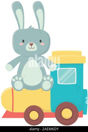 Jouets en plastique pour enfants, train et lapin jouets sur fond blanc vector illustration Illustration de Vecteur
