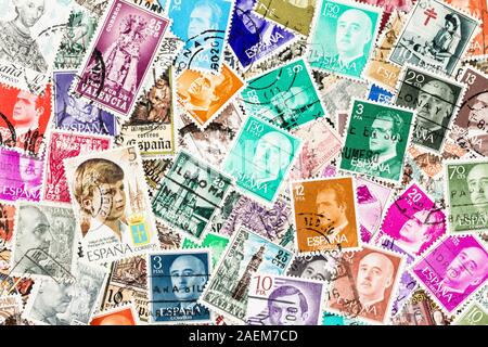 SEATTLE WASHINGTON - Le 5 décembre 2019 : contexte de la dispersion des timbres de l'Espagne et de Valence. Banque D'Images