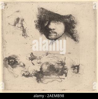 Rembrandt van Rijn, feuille d'études y compris celui de chef de l'artiste, un mendiant, deux chefs d'un vieil homme a, c 1632, feuille d'études y compris celui de chef de l'artiste, un mendiant, deux chefs d'un vieil homme a ; c. 1632 Banque D'Images
