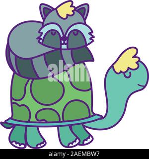 Douche de bébé tortue mignon et dormir raton laveur cartoon vector illustration Illustration de Vecteur