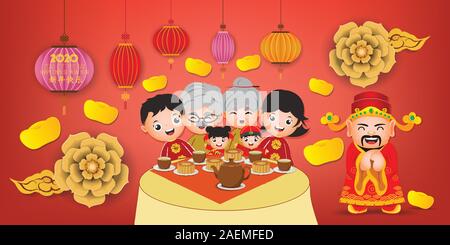 Bonne année 2020. Le Nouvel An chinois. L'année du rat. (Traduction Chinoise heureux nouvel an chinois) Illustration de Vecteur