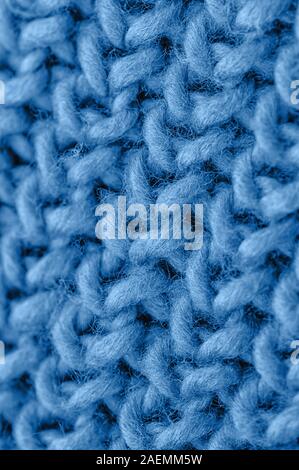 Tricot bleu libre. La laine tricotée arrière-plan. Handmade, Close up. Banque D'Images