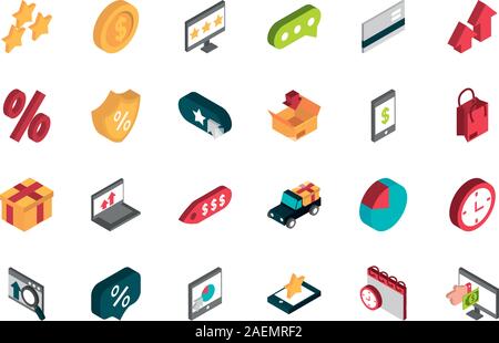Ecommerce business internet icons set vector illustration isométrique Illustration de Vecteur