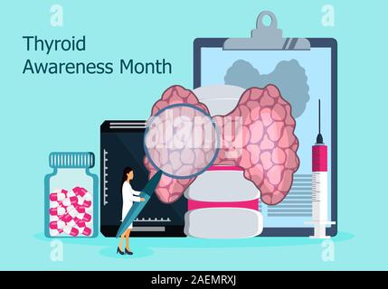 Le Mois de la sensibilisation à la thyroïde est célébré en janvier aux USA. L'hypothyroïdisme concept vecteur. Des endocrinologues de diagnostiquer et de traiter de la glande thyroïde. Illustration de Vecteur