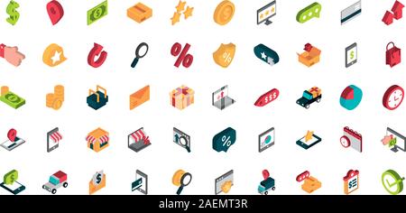 Ecommerce business internet icons set vector illustration isométrique Illustration de Vecteur