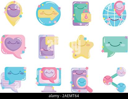 Les réseaux sociaux cartoon comic icons collection vector illustration Illustration de Vecteur