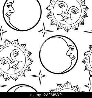 Fond d'écran transparente la Lune et le Soleil avec visages vector background Illustration de Vecteur