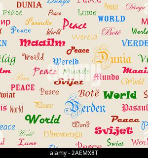 La paix . Fond d'écran transparent avec le mot paix dans différentes langues. Illustration de Vecteur