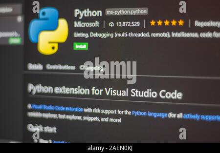 Une extension pour visual studio langage de programmation Python Banque D'Images