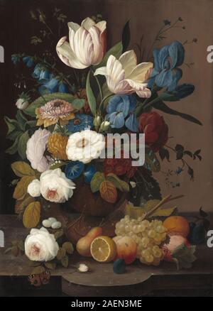 Severin Roesen, nature morte, fleurs, et fruits, 1848, nature morte, fleurs, et des fruits ; date de 1848 Banque D'Images