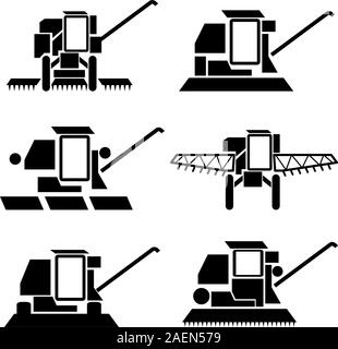 Les véhicules agricoles, vecteur de la moissonneuse-batteuse série silhouettes de récolte Illustration de Vecteur