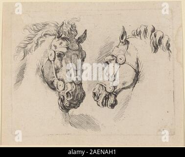 Une gravure de Stefano Della Bella montrant deux têtes de cheval, soulignant la précision anatomique et les caractéristiques expressives. Créé probablement en 1649, il illustre l’étude des formes équines par l’artiste. Banque D'Images