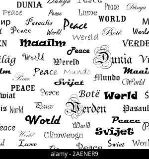 La paix . Fond d'écran transparent avec le mot paix dans différentes langues. Illustration de Vecteur