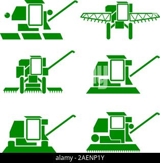 Les véhicules agricoles, vecteur de la moissonneuse-batteuse série silhouettes de récolte Illustration de Vecteur