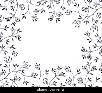 Aquarelle floral frame avec place pour le texte. Branches avec de petites feuilles et baies isolé sur blanc. Illustration botanique pour mariage, publicité Banque D'Images