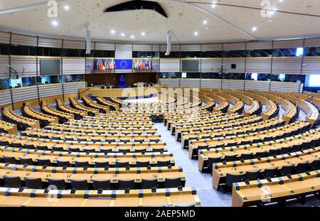 Belgique, Bruxelles, le 4 juin 2019 : vide hémicycle du Parlement européen Banque D'Images