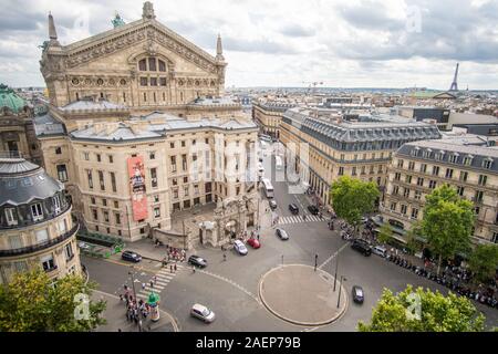 Vue sur la ville de Paris depuis le toit des Galeries Lafayette Banque D'Images