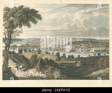 City of Washington, From Beyond the Navy Yards, publié par William James Bennett après George Cooke en 1834, représente le paysage urbain, le front de mer et le paysage environnant. L'œuvre met l'accent sur l'architecture urbaine, la rivière et les paysages américains du début du XIXe siècle. Banque D'Images