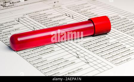 La collecte et l'analyse de sang, tube à essai avec sang. Les virus et maladies, VIH, SIDA, 3D render Banque D'Images