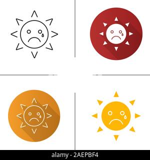 Les larmes sourire soleil icône. Modèle plat, linéaire et glyphe en différents styles. Triste, pleurer smiley. Illustrations vectorielles Illustration de Vecteur