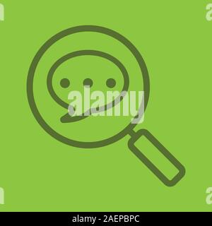 Loupe avec chat box icône linéaire. La recherche de message. La conversation. Ligne épaisse contours symboles sur fond de couleur. Vector illustration Illustration de Vecteur