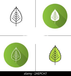 L'icône de feuille de bouleau. Modèle plat, linéaire et de couleurs. Illustrations vectorielles Illustration de Vecteur