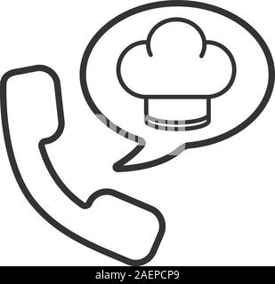Téléphone commande alimentaire icône linéaire. Fine ligne illustration. Combiné avec chapeau de chef à l'intérieur de bulle. Symbole de contour. Dessin vectoriel aperçu isolés Illustration de Vecteur