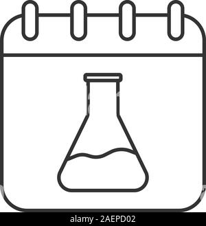 Calendrier de recherche icône linéaire. Fine ligne illustration. Page de calendrier avec ballon laboratoire chimique. Symbole de contour. Dessin vectoriel aperçu isolés Illustration de Vecteur