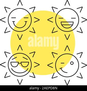 Le soleil sourit icons set linéaire. Des émoticônes. Riant, heureux, frais et clignant de soleil sourit. Fine ligne contour des symboles. Illustrations vectorielles contours Illustration de Vecteur