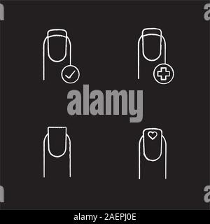 Chalk icons set manucure. Ongles soins médicaux, manucure, ongles en forme de carré avec coche et le coeur. Illustrations vectorielles chalkboard Illustration de Vecteur