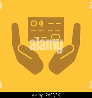 Paumes ouvertes avec carte de crédit. L'icône couleur de glyphes Symbole de Silhouette. Les paiements en toute sécurité. L'espace négatif. Vector illustration isolé Illustration de Vecteur