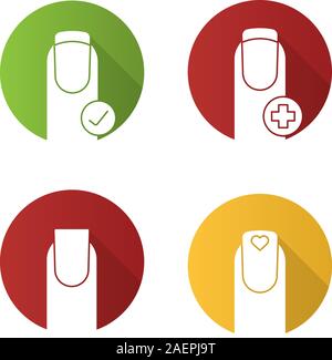 Design plat manucure grande ombre glyph icons set. Ongles soins médicaux, manucure, ongles en forme de carré avec coche et le coeur. Silhouette vecteur Illustration de Vecteur