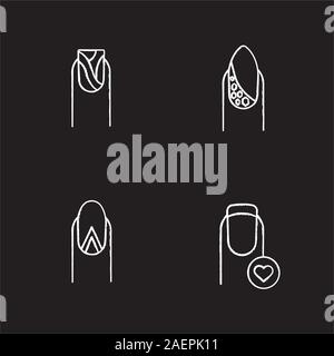 Chalk icons set manucure. Le persillage, eau lune géométrique manucure, ongles de strass et de forme de coeur. Illustrations vectorielles chalkboard Illustration de Vecteur