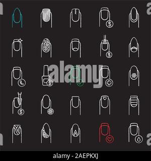 Chalk icons set manucure. Manucure service. Variété de types de manucure. Illustrations vectorielles chalkboard Illustration de Vecteur