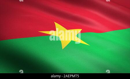 Drapeau du Burkina Faso. Waving Flag réaliste illustration de rendu 3D avec texture tissu très détaillées Banque D'Images