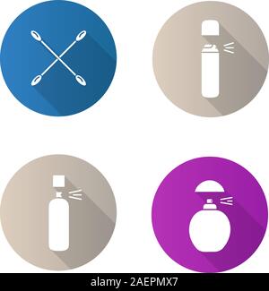 Les produits d'hygiène. Modèle plat long shadow glyphe icons set. Le Parfum, earsticks croisés, pulvériser les antisudorifiques. Silhouette Vector illustration Illustration de Vecteur
