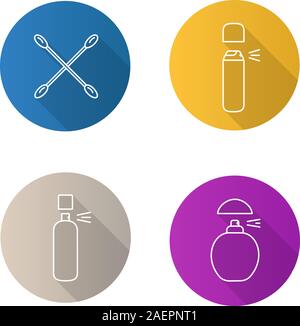 Les produits d'hygiène. Ombre portée de plates linéaires icons set. Le Parfum, earsticks croisés, pulvériser les antisudorifiques. Contour Vector illustration Illustration de Vecteur