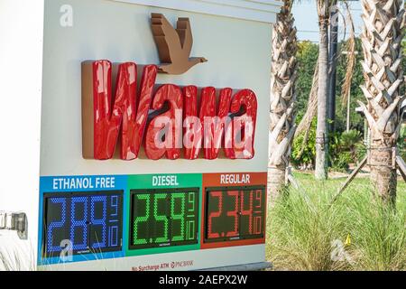 Orlando Florida,Lake Buena Vista,Wawa,station de remplissage d'essence de gaz, prix numérique par gallon signe, diesel, éthanol, régulier, voyages de visiteurs Banque D'Images