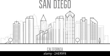 La ville de San Diego avec des gratte-ciel et monuments de San Diego, sur les toits de la ville Illustration de Vecteur