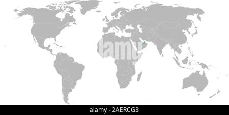 Émirats arabes unis a souligné avec green on world map vector illustration. Fond gris. Pays du Golfe. Illustration de Vecteur